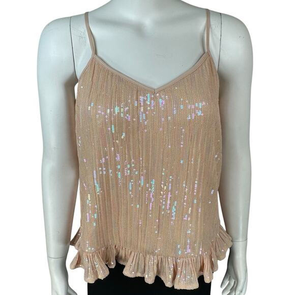by Anthropologie Amelie Cami Tank Top Womens Size 6 Peach Pink Sequin Ruffle - Picture 5 of 15